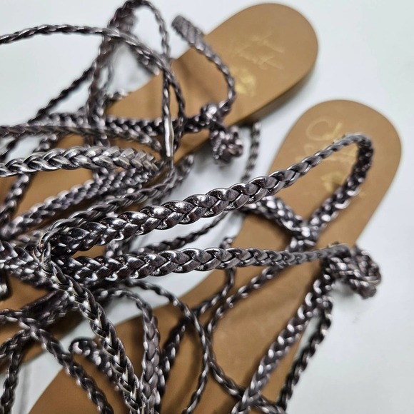 Colin Stuart Braided Gladiator Ankle‎ Wrap Sandals 5 Silver VS - Picture 3 of 9